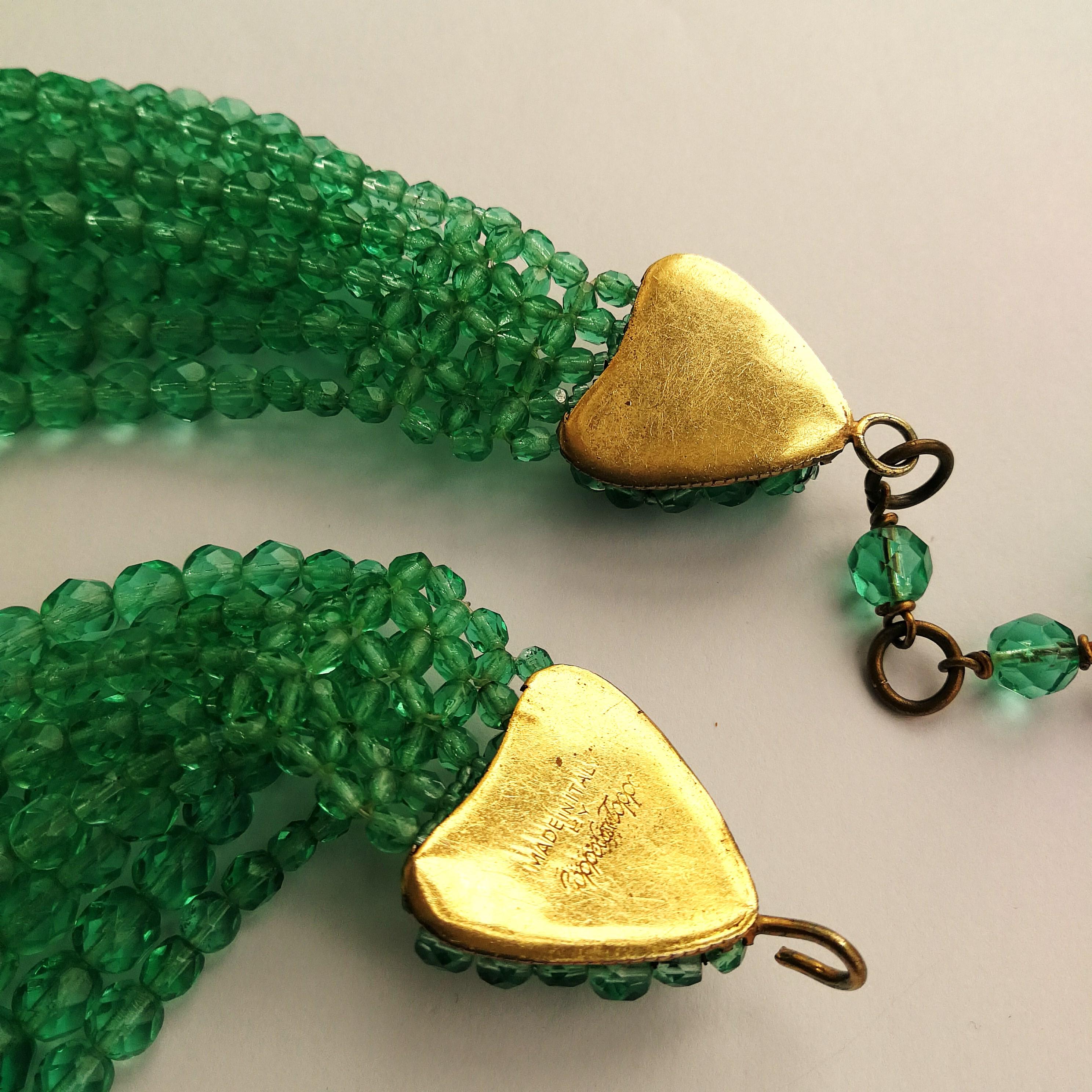 Beautiful jade green crystal bead multi row necklace, Coppola e Toppo, 1950s 2