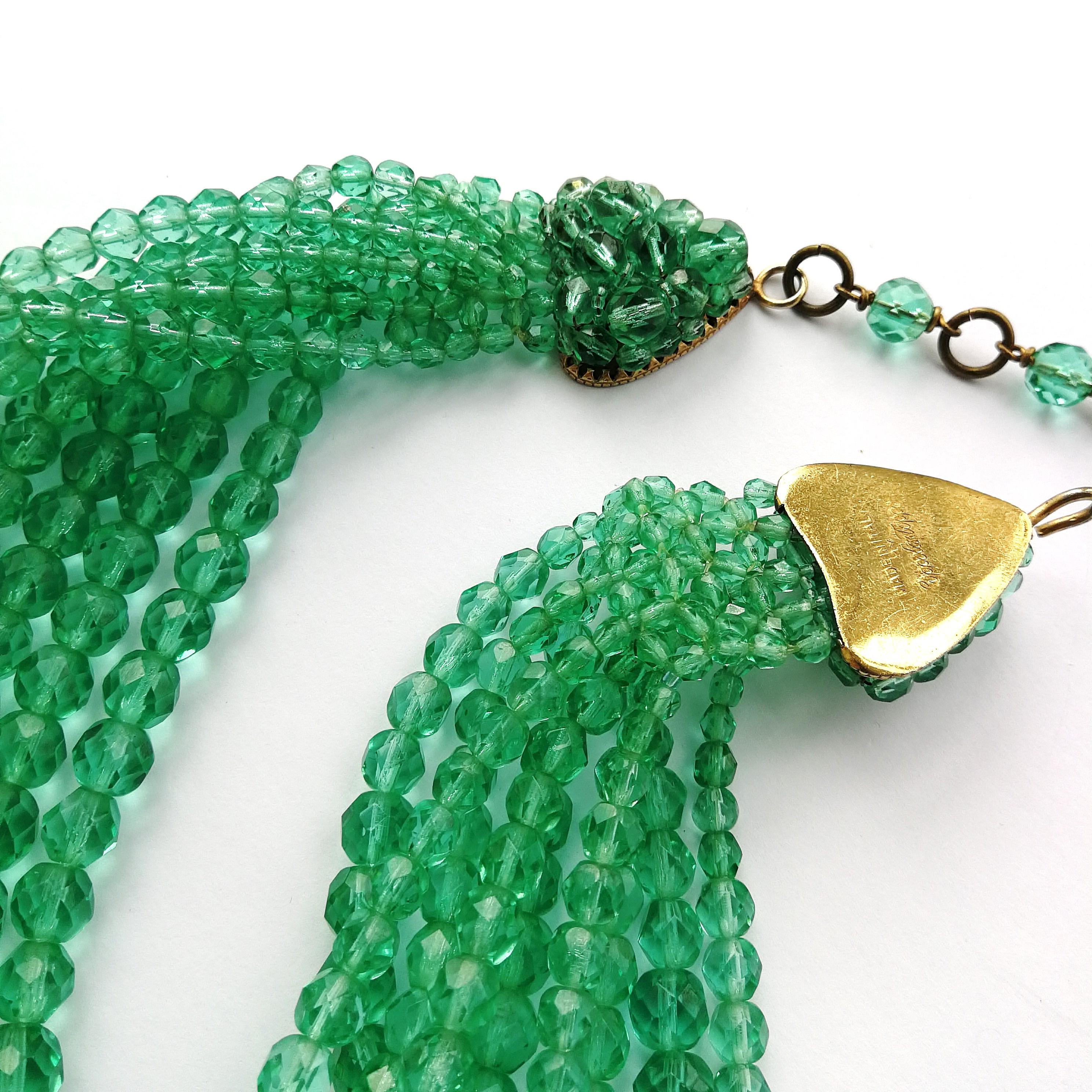 Beautiful jade green crystal bead multi row necklace, Coppola e Toppo, 1950s 3