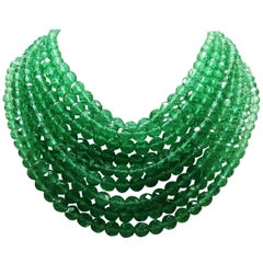 Vintage Beautiful jade green crystal bead multi row necklace, Coppola e Toppo, 1950s