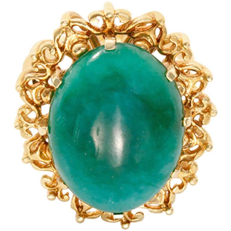 Women's Beautiful Jade Yellow Gold Ring For Sale