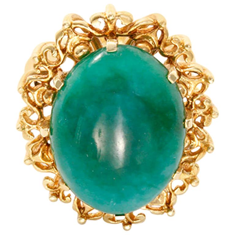 Beautiful Jade Yellow Gold Ring For Sale