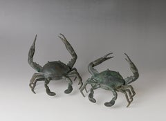 Beautiful Japanese Bronze Crab object pair
