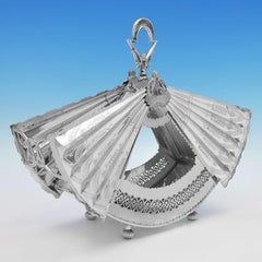 Beautiful 'Japanese Fan' Aesthetic Design Silver Plated Biscuit Box, C. 1880