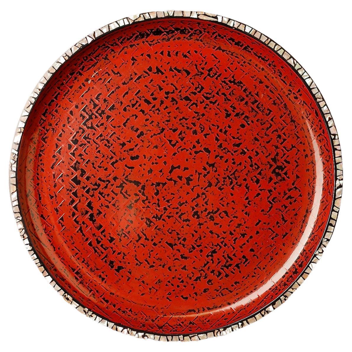 Beautiful Japanese Lacquered Tray Raden Abalone Shell Decoration For Sale
