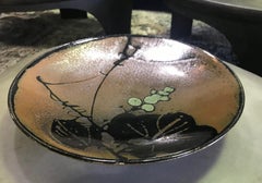 Beautiful Japanese Mashiko Glazed Ceramic Pottery Plate Charger with Lily Pads