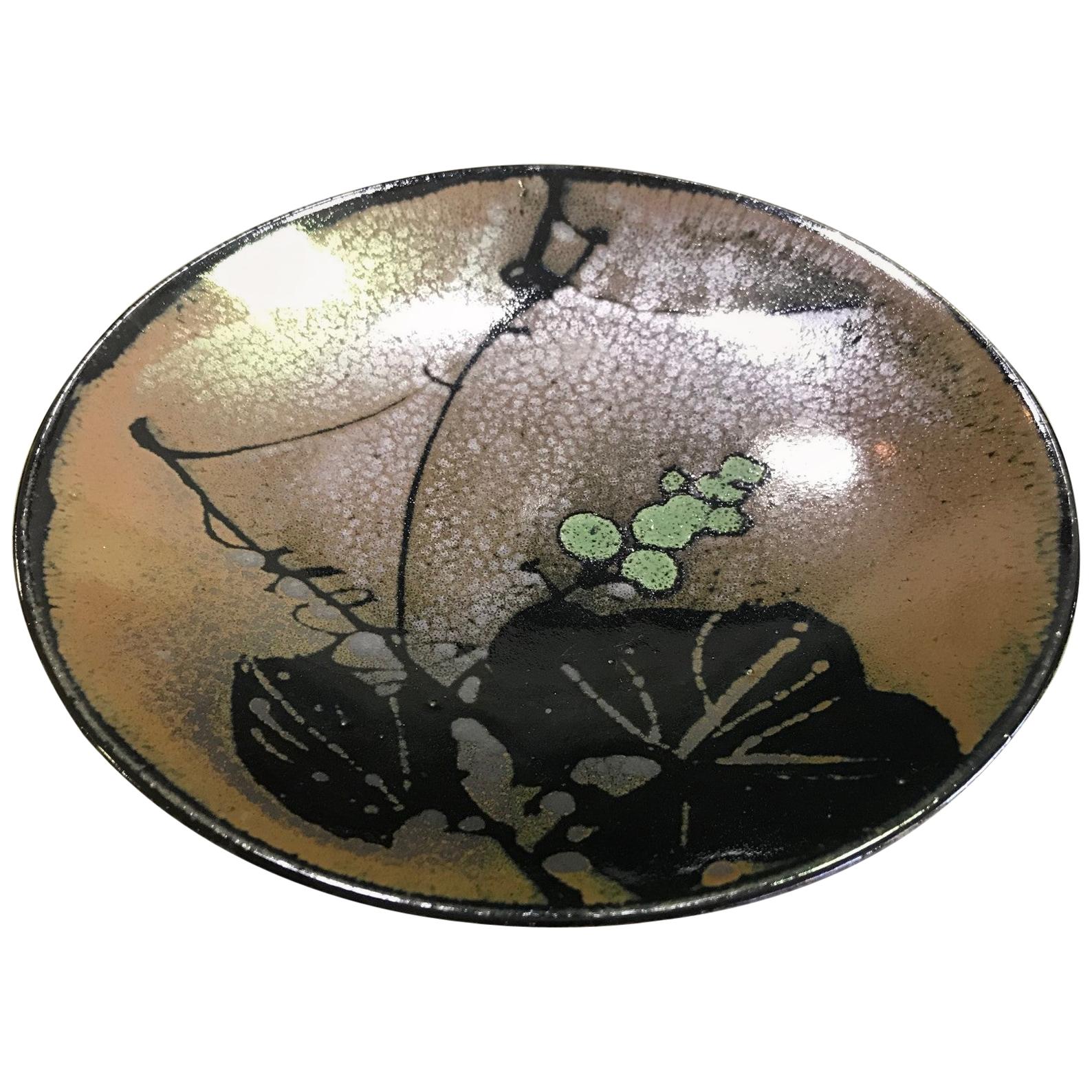 Beautiful Japanese Mashiko Glazed Ceramic Pottery Plate Charger with Lily Pads