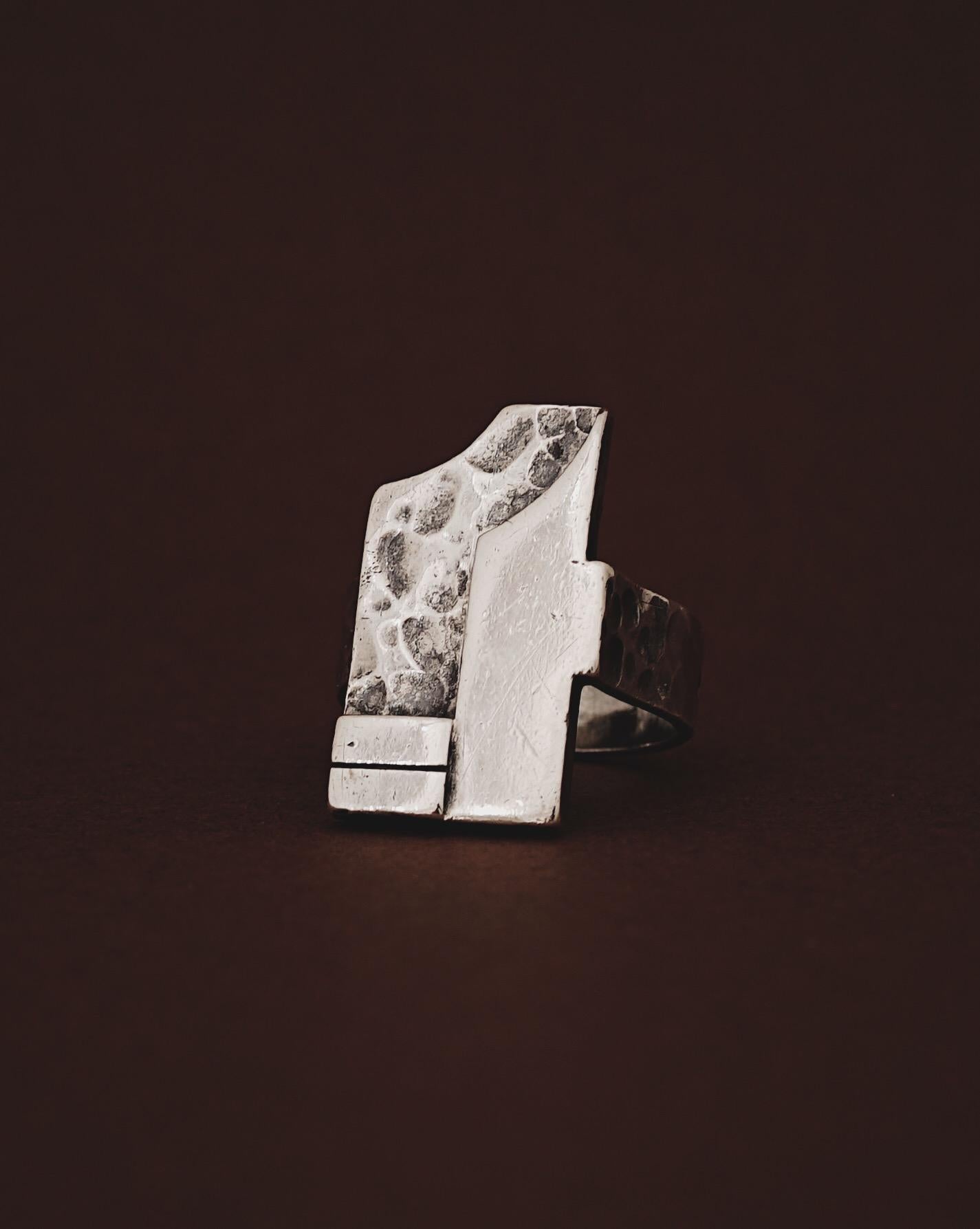Modernist Beautiful Jean Despres Hammered Silver Ring, circa 1950