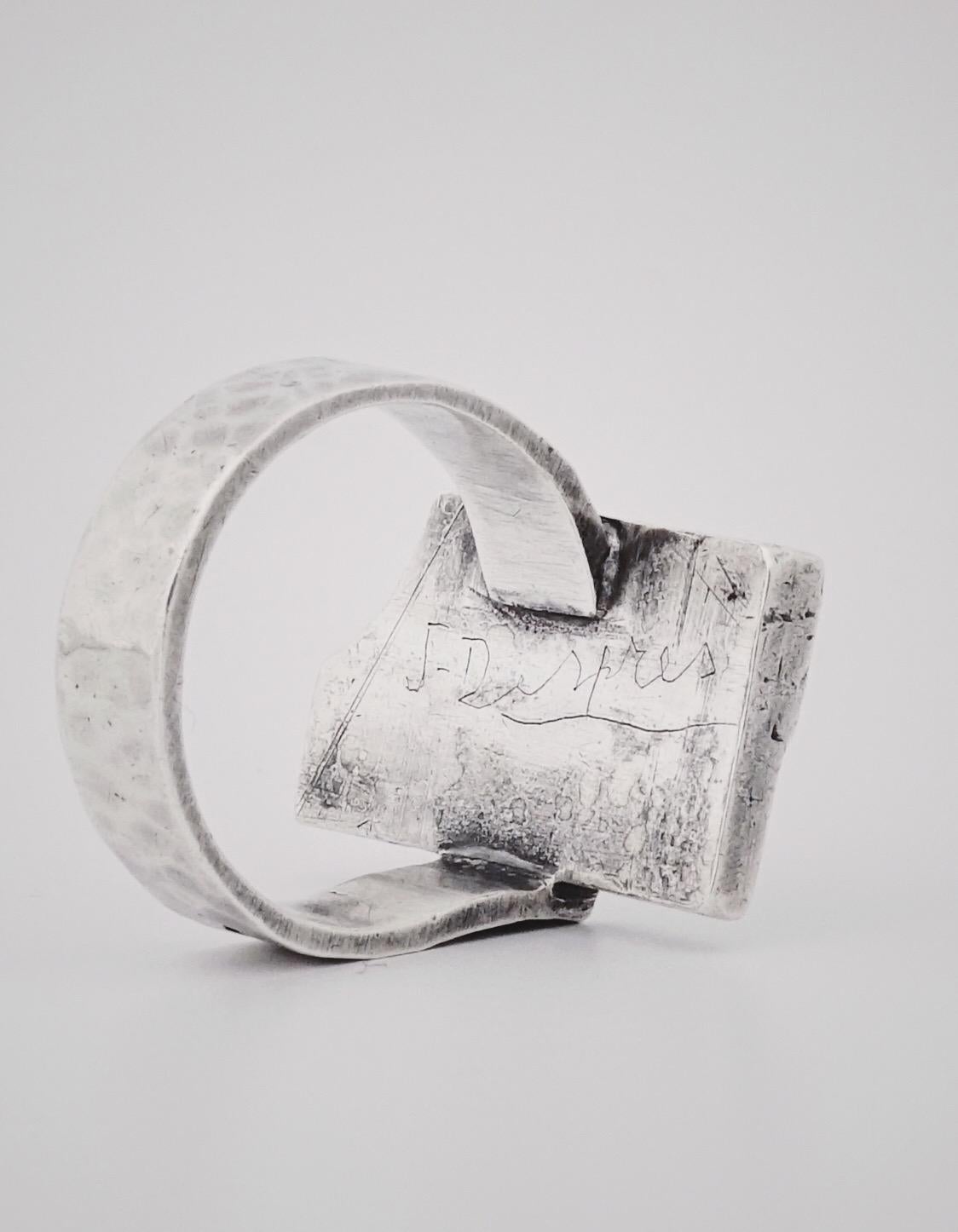 Women's or Men's Beautiful Jean Despres Hammered Silver Ring, circa 1950