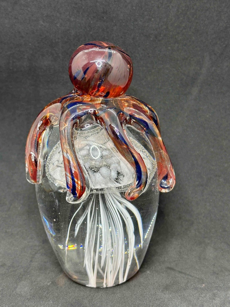 Hand-Crafted Beautiful Jelly Fish and Octopus Murano Italian Art Glass Aquarium Paperweight For Sale