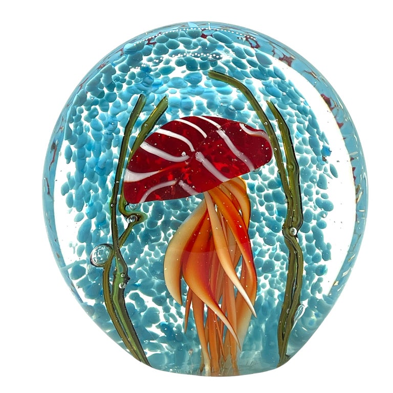 Late 20th Century Beautiful Jellyfish Murano Italian Art Glass Aquarium Paperweight For Sale
