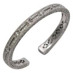 Beautiful Judith Ripka Narrow Diamond Cuff Bracelet in White Gold