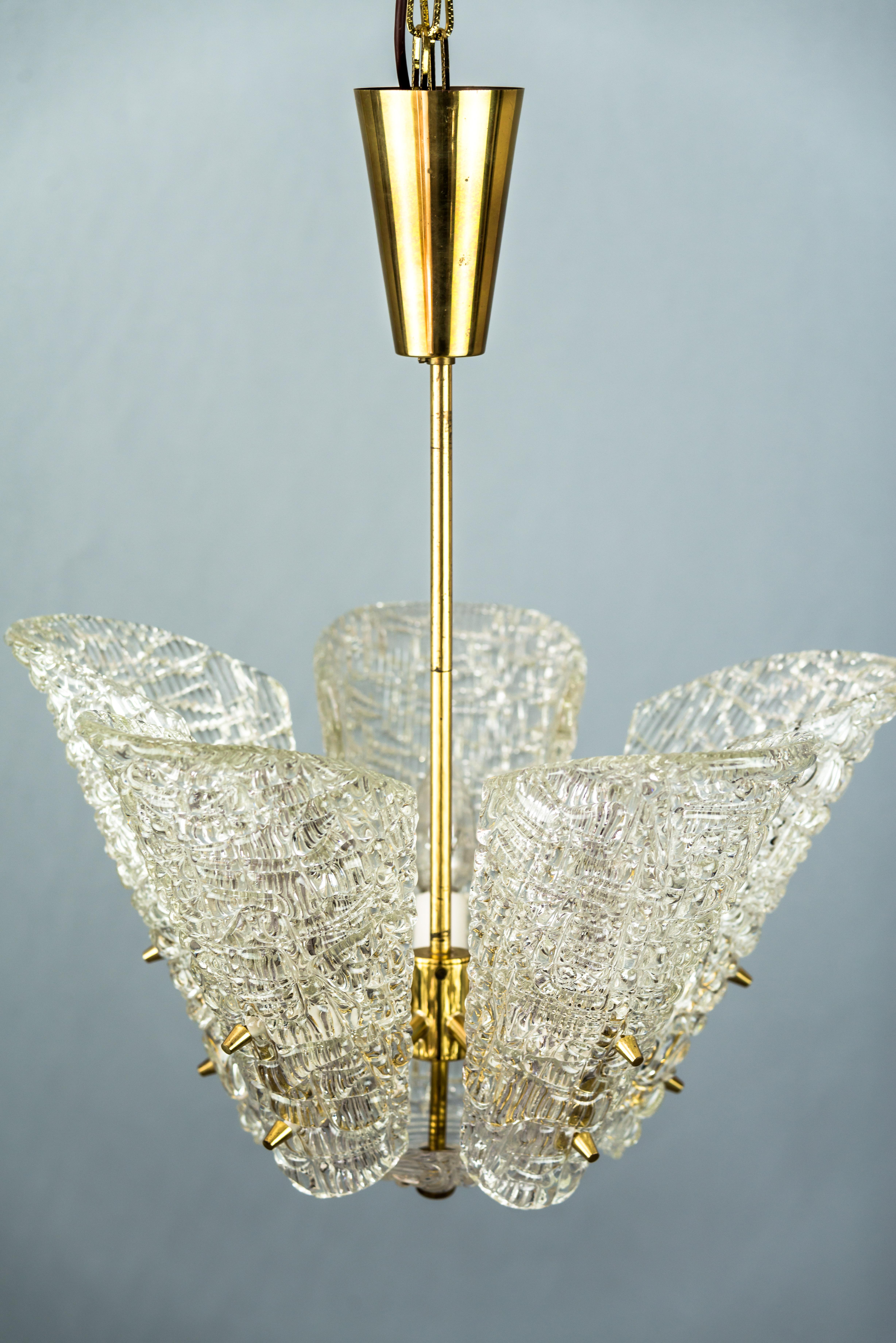 Beautiful Kalmar chandelier with textured glass, circa 1950s
Original condition.