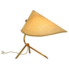 Beautiful Kalmar Mid Century Brass Tripod Table Lamp with Original Fabric Shade