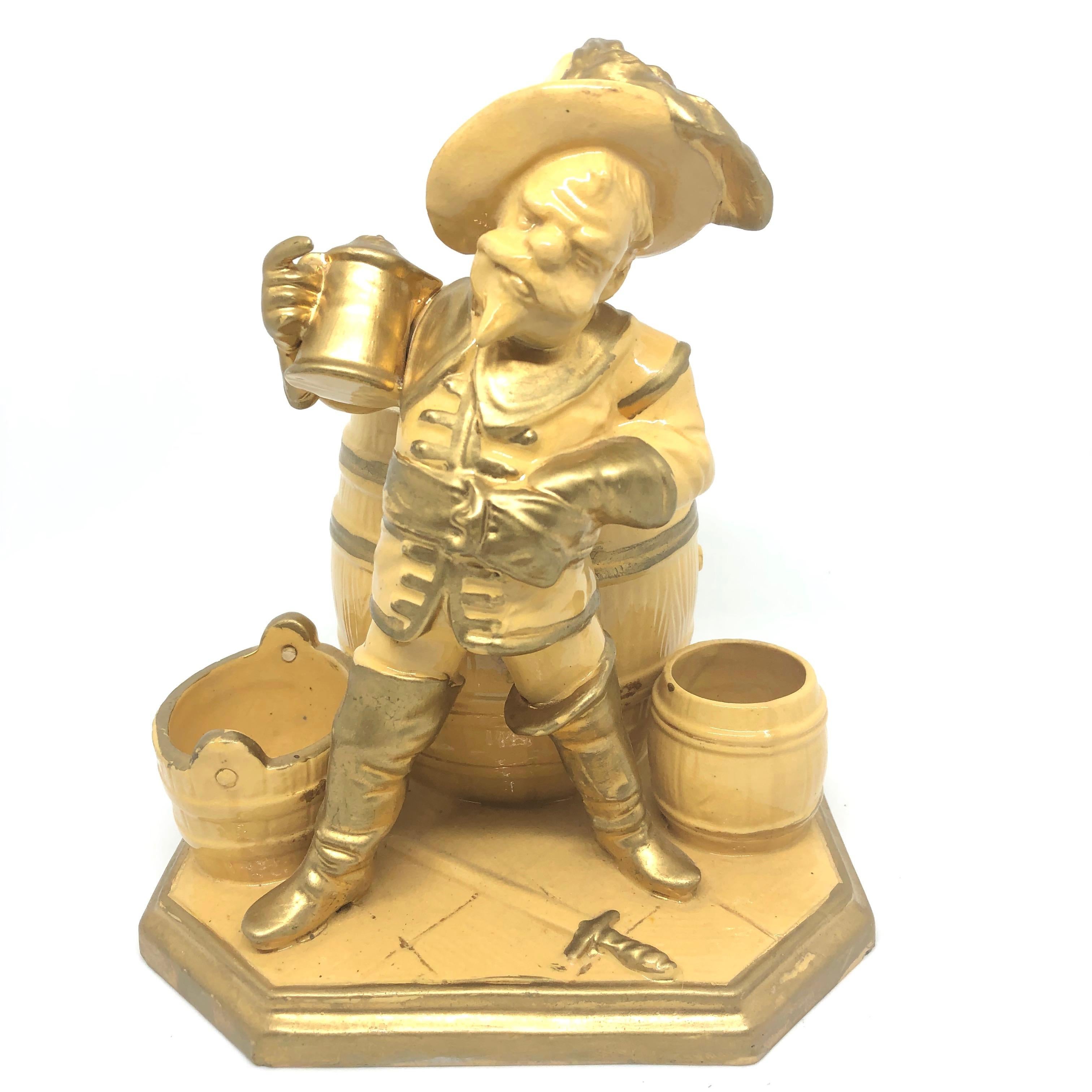 A gorgeous character ceramic figural catchall statue - knight of the 30 years war. This character statue has been made in Germany, circa 1890s by unknown manufactory. Absolutely gorgeous piece hand painted and still in great condition, without