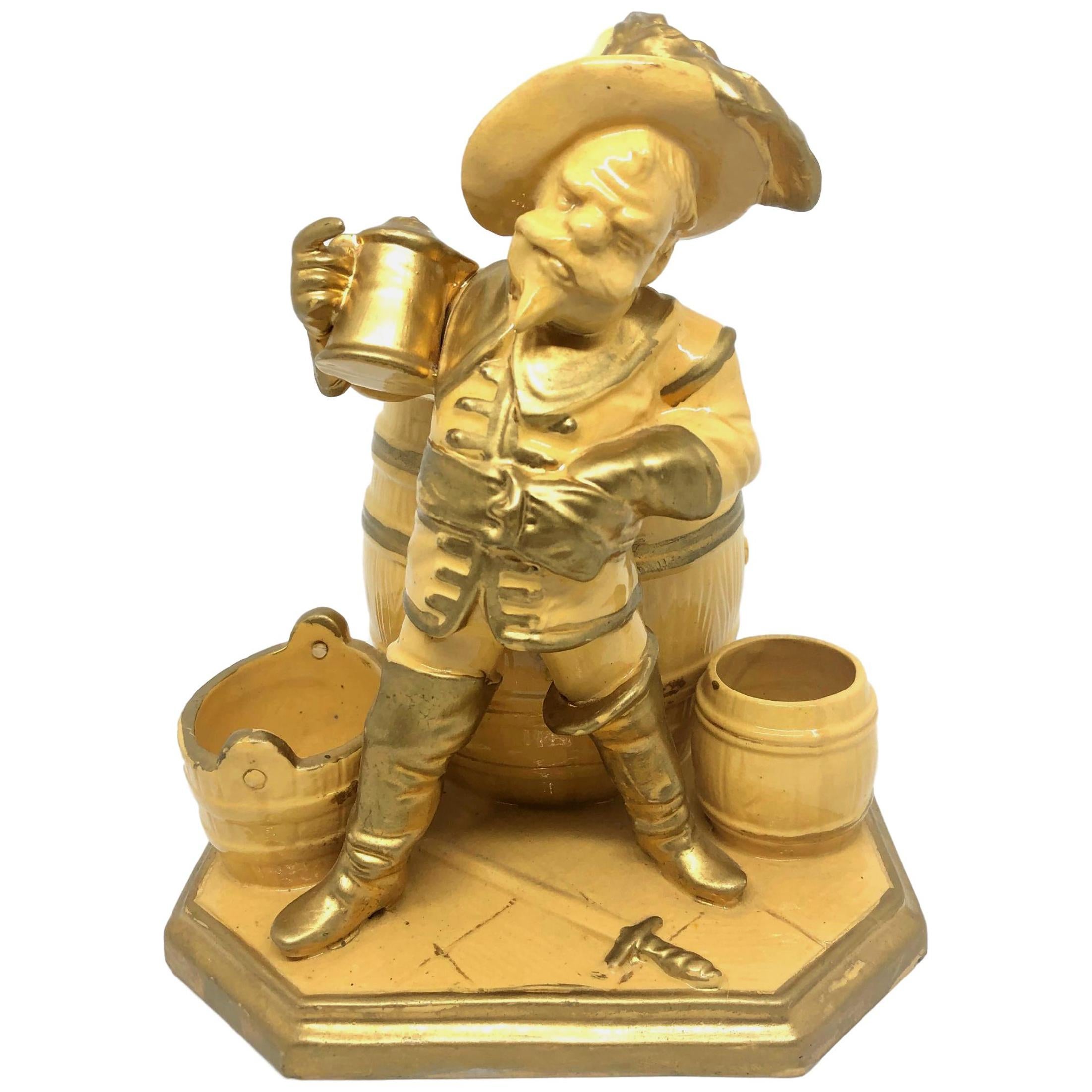 Beautiful Knight Ceramic Figural Catchall Statue, Antique German, 1890s For Sale