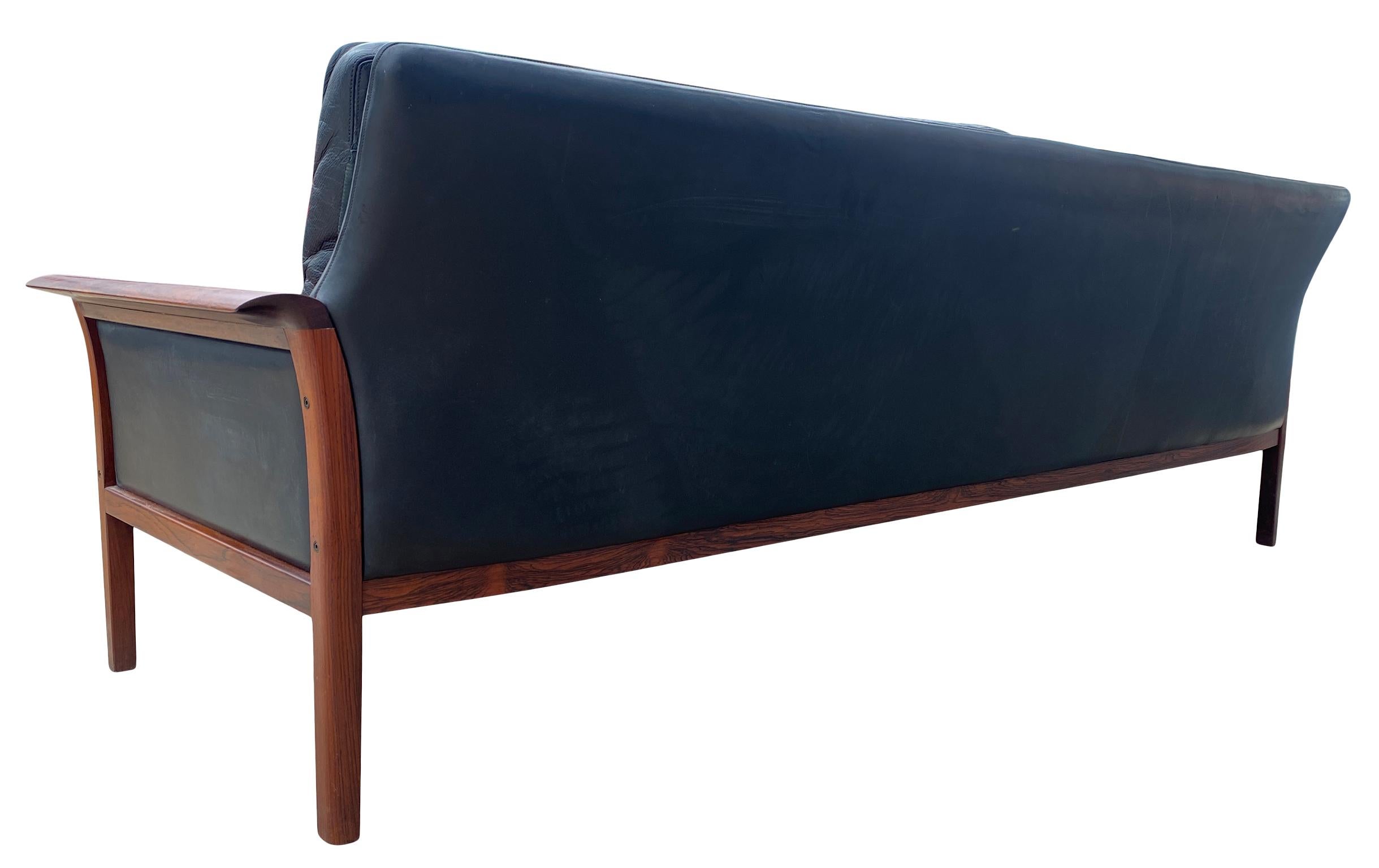 Beautiful Knut Saeter for Vatne Mobler Black Leather and Rosewood Sofa 8