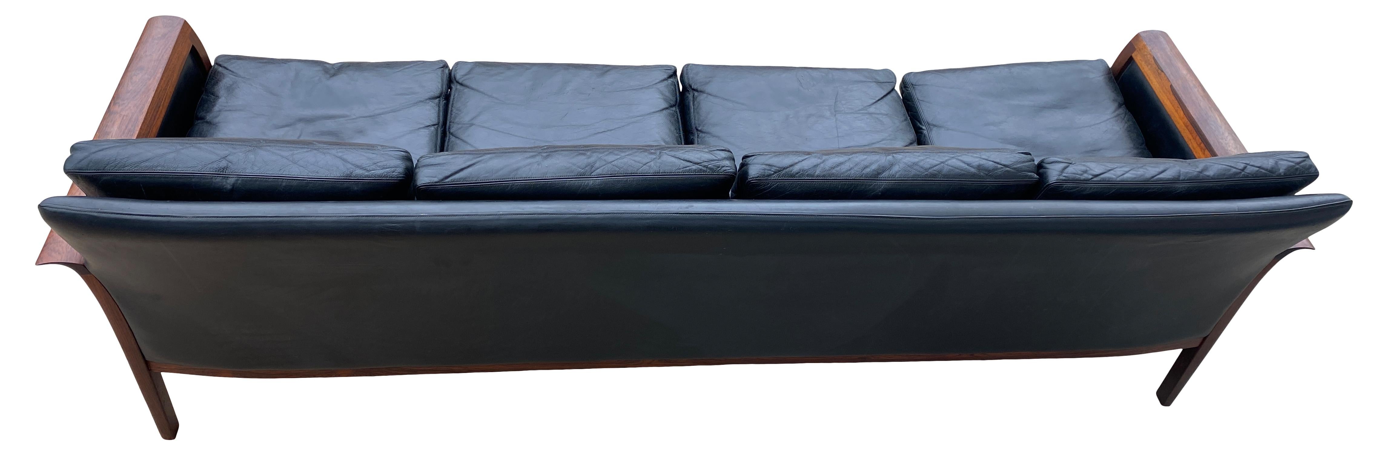 Beautiful Knut Saeter for Vatne Mobler Black Leather and Rosewood Sofa 9