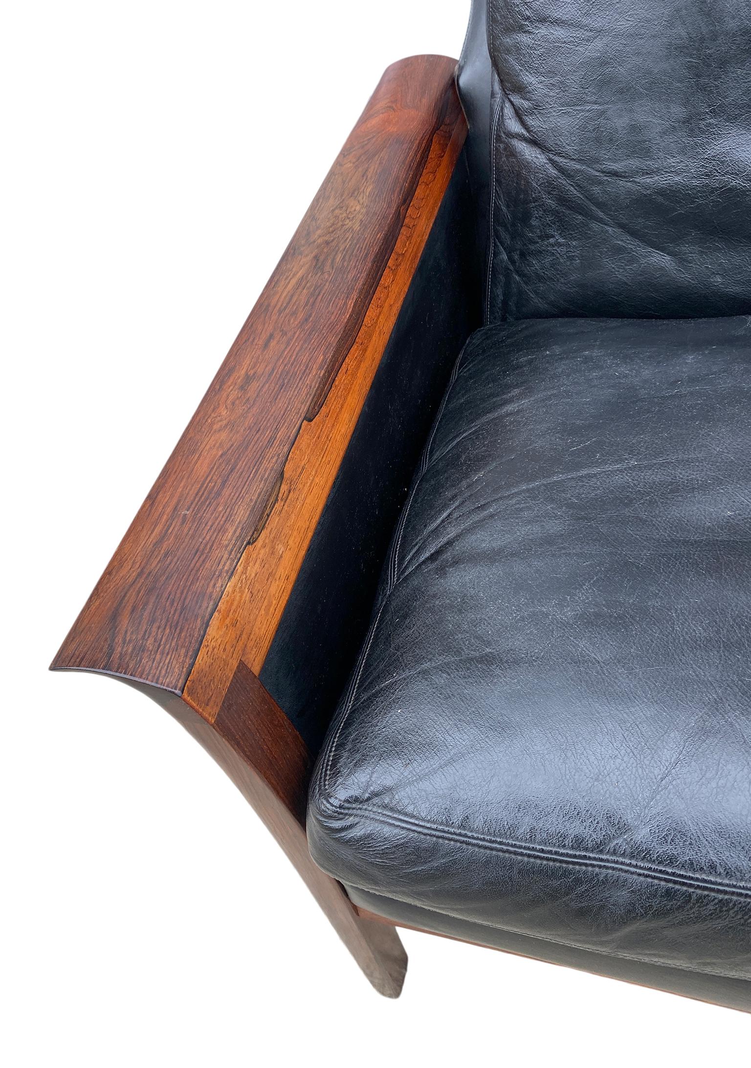 Norwegian Beautiful Knut Saeter for Vatne Mobler Black Leather and Rosewood Sofa