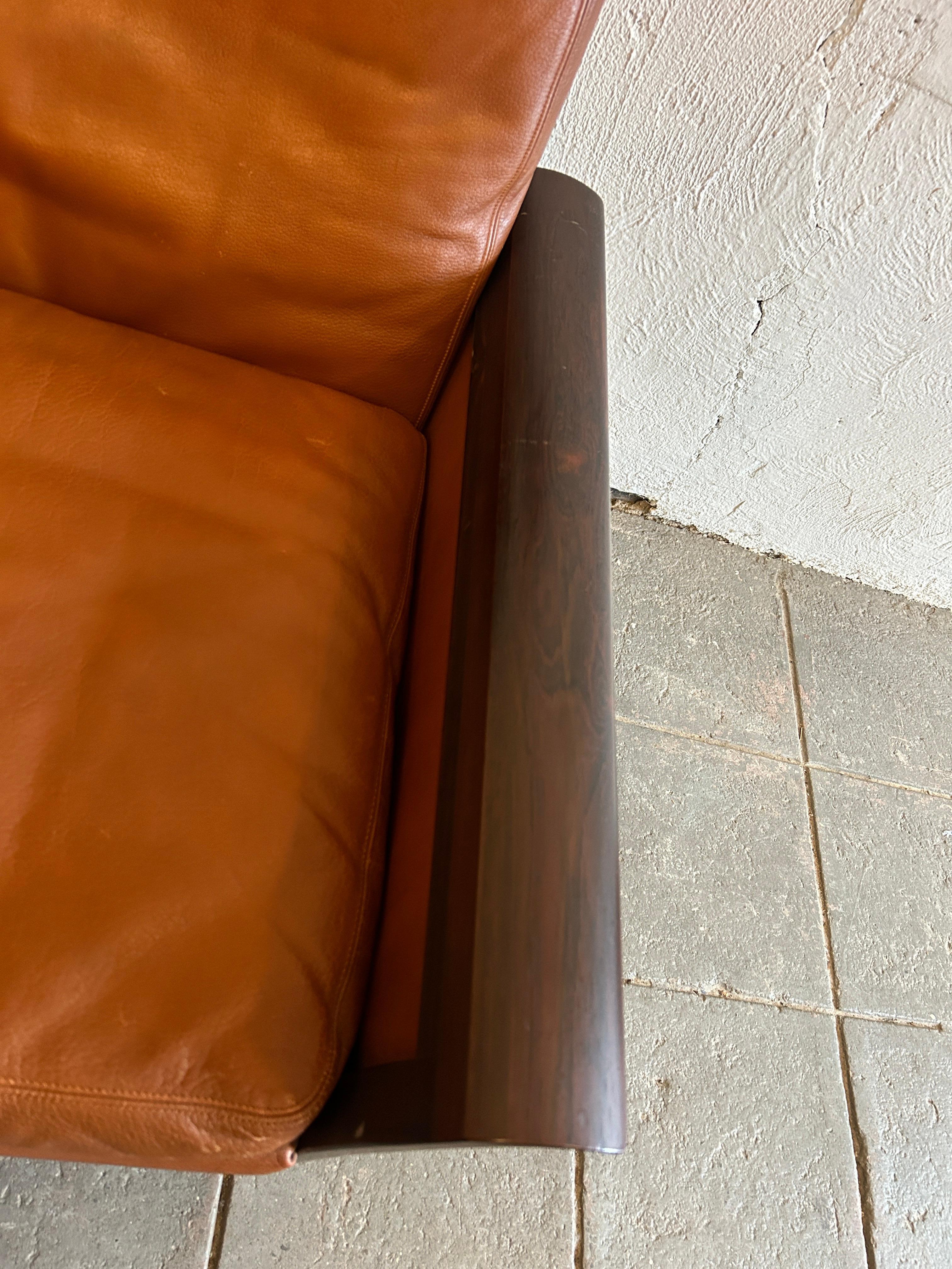Mid-20th Century Beautiful Knut Saeter for Vatne Mobler cognac Leather and Rosewood Sofa
