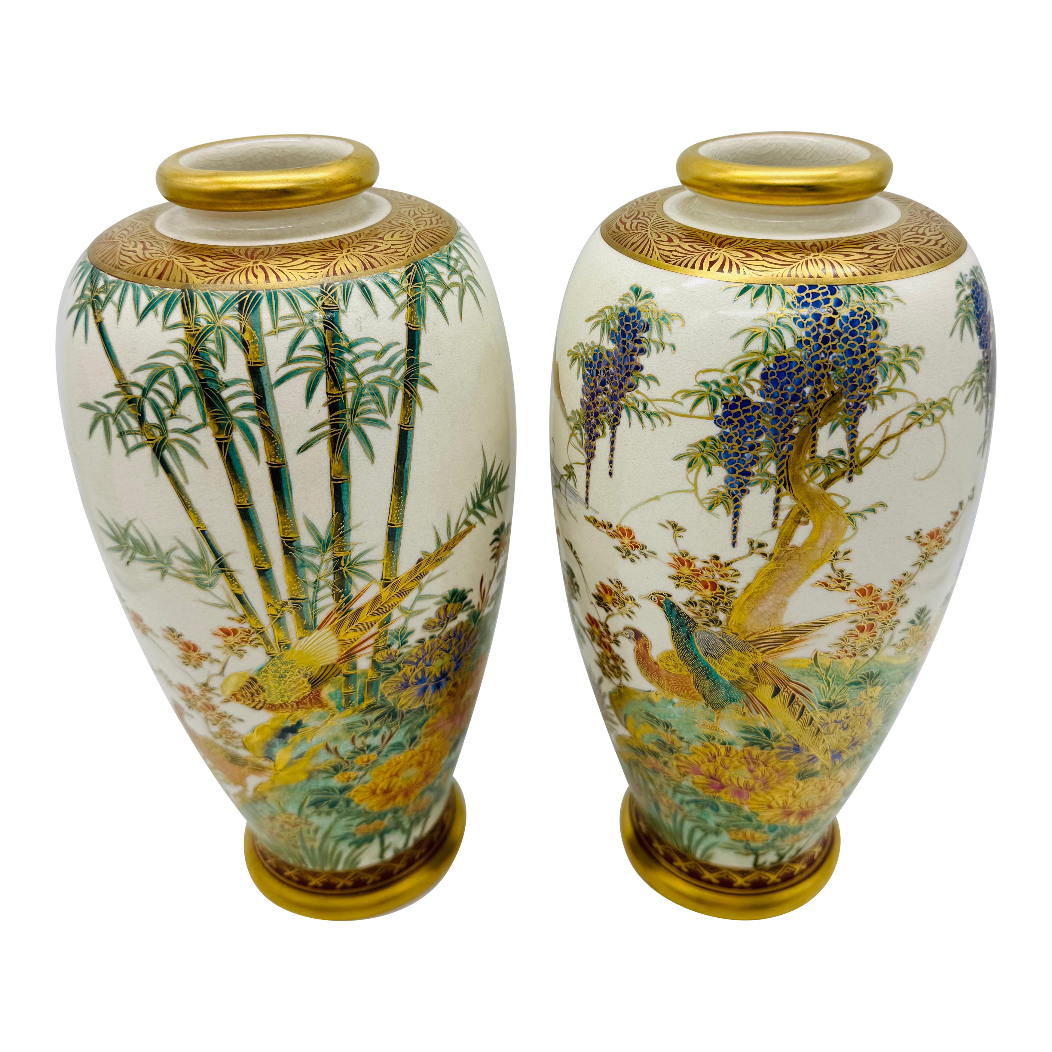 Beautiful Koschida Porcelain Satsuma Japan Vases