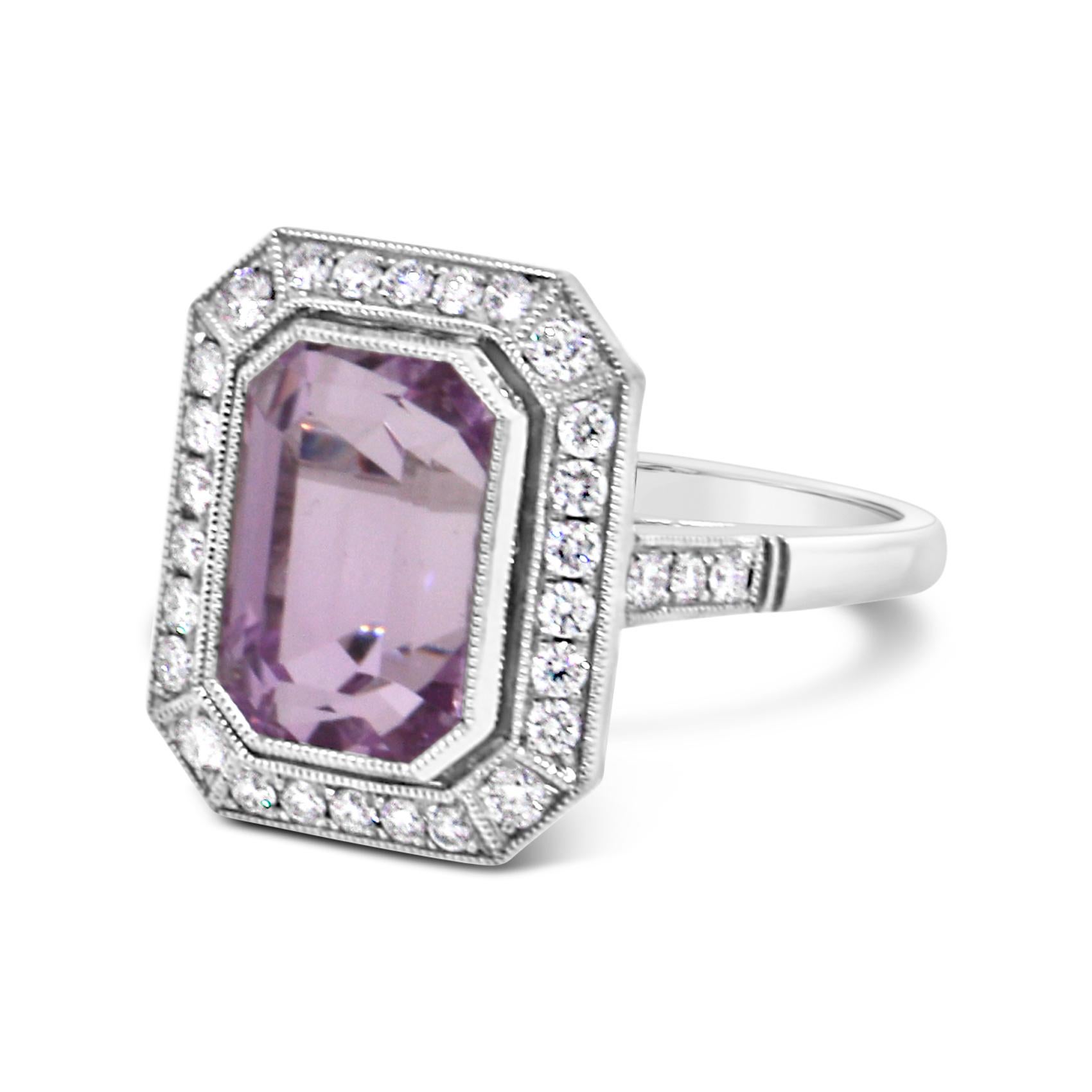 De las mujeres Precioso Anillo de Compromiso de Kunzita y Diamantes en Platino en venta
