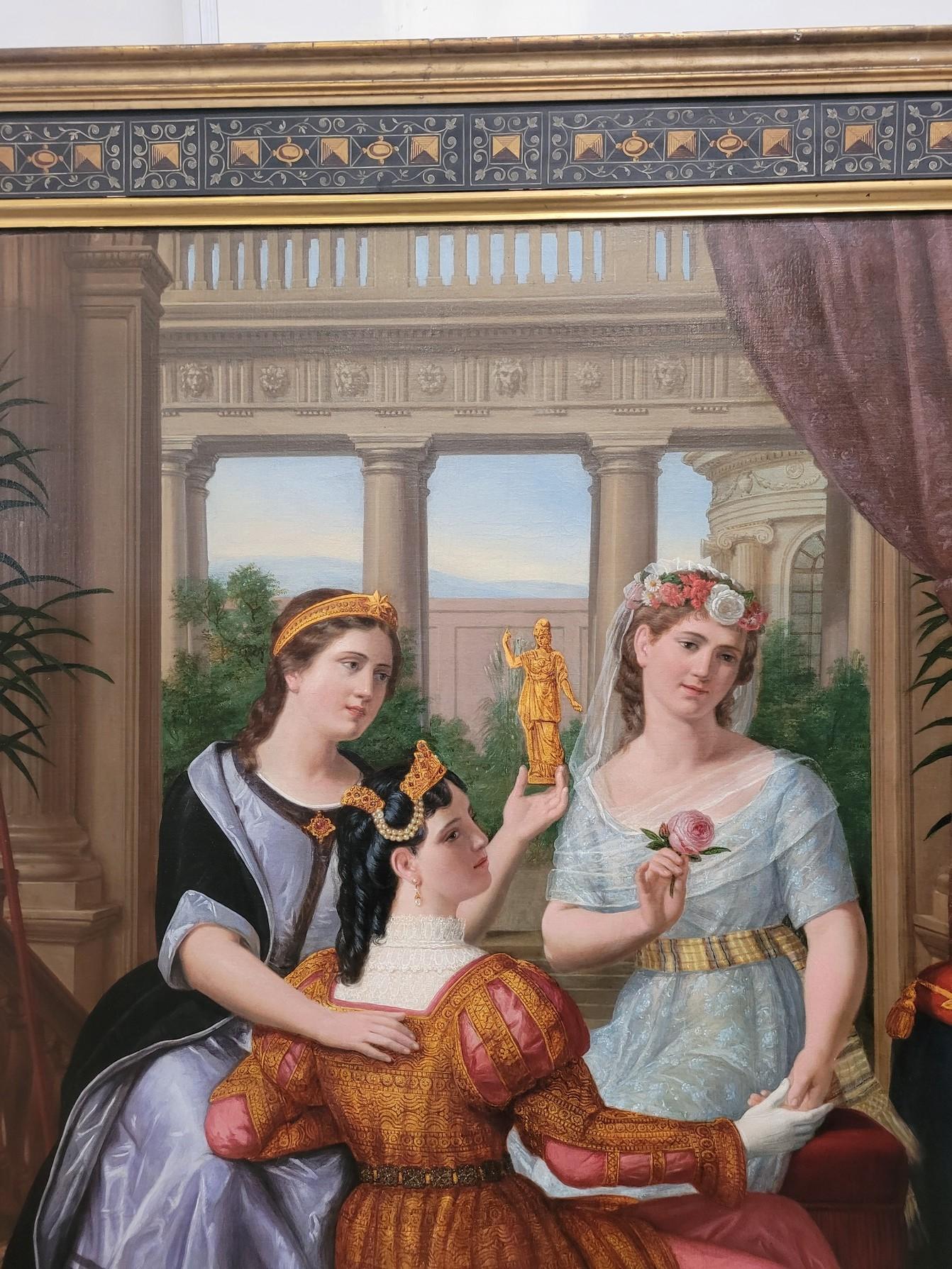 Beautiful Ladies, Large 214 Cm Oil On Canvas, 19th Century For Sale 5