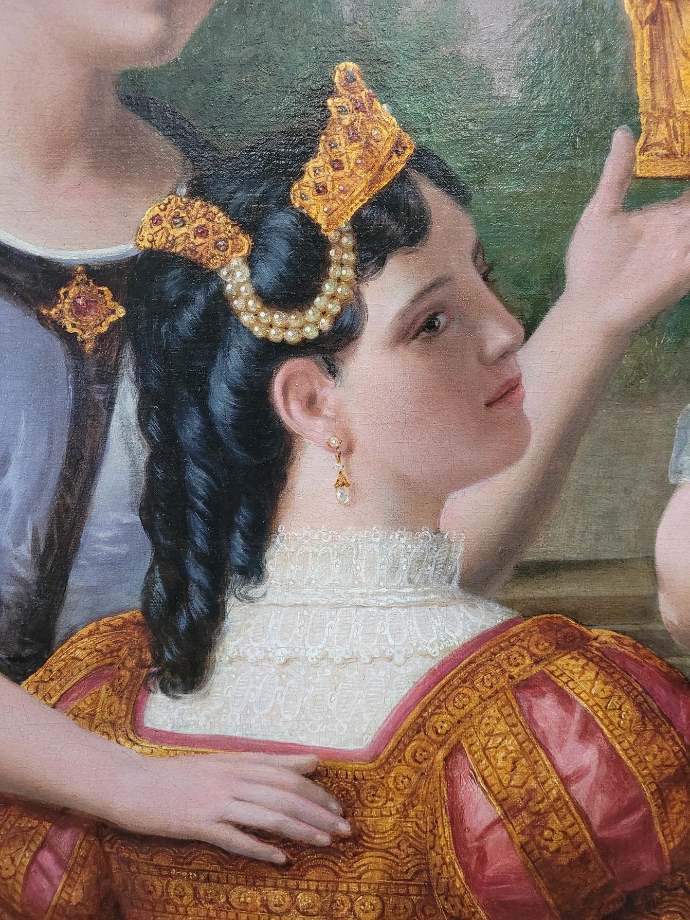 Paint Beautiful Ladies, Large 214 Cm Oil On Canvas, 19th Century For Sale