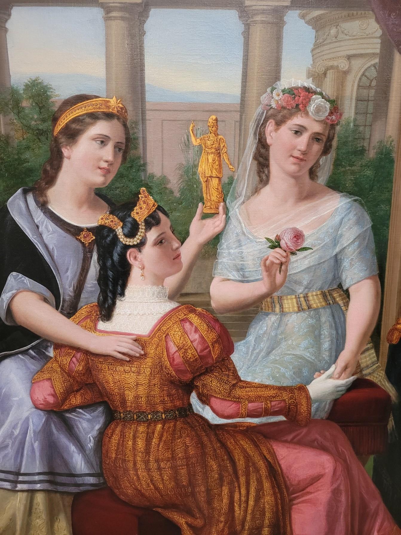 Beautiful Ladies, Large 214 Cm Oil On Canvas, 19th Century For Sale 3