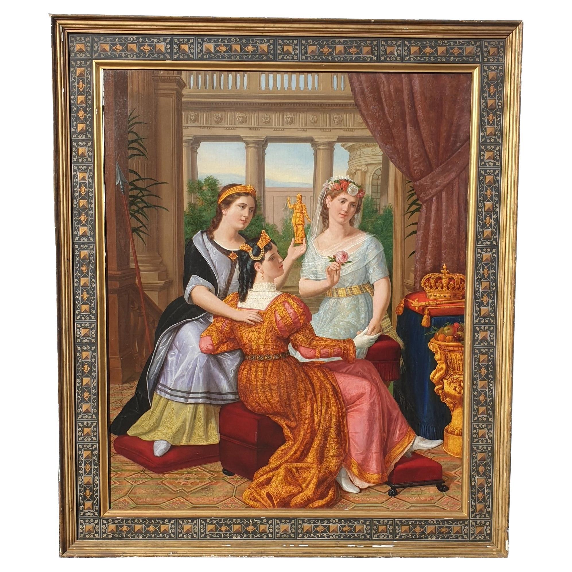 Beautiful Ladies, Large 214 Cm Oil On Canvas, 19th Century For Sale