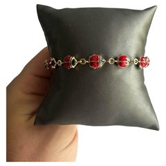 Beautiful Lady Bug Enamel Bracelet in 14kt Yellow Gold - 7.5 Inches, New