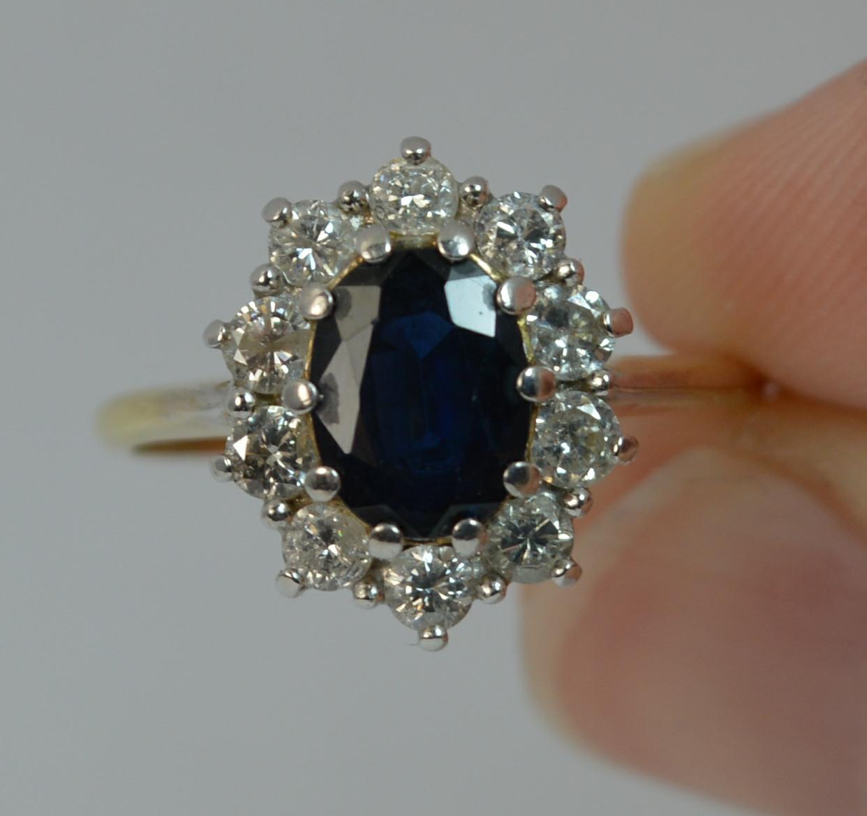 Beautiful Lady Diana Blue Sapphire and 0.60ct Diamond 18 Carat Gold Cluster Ring 1