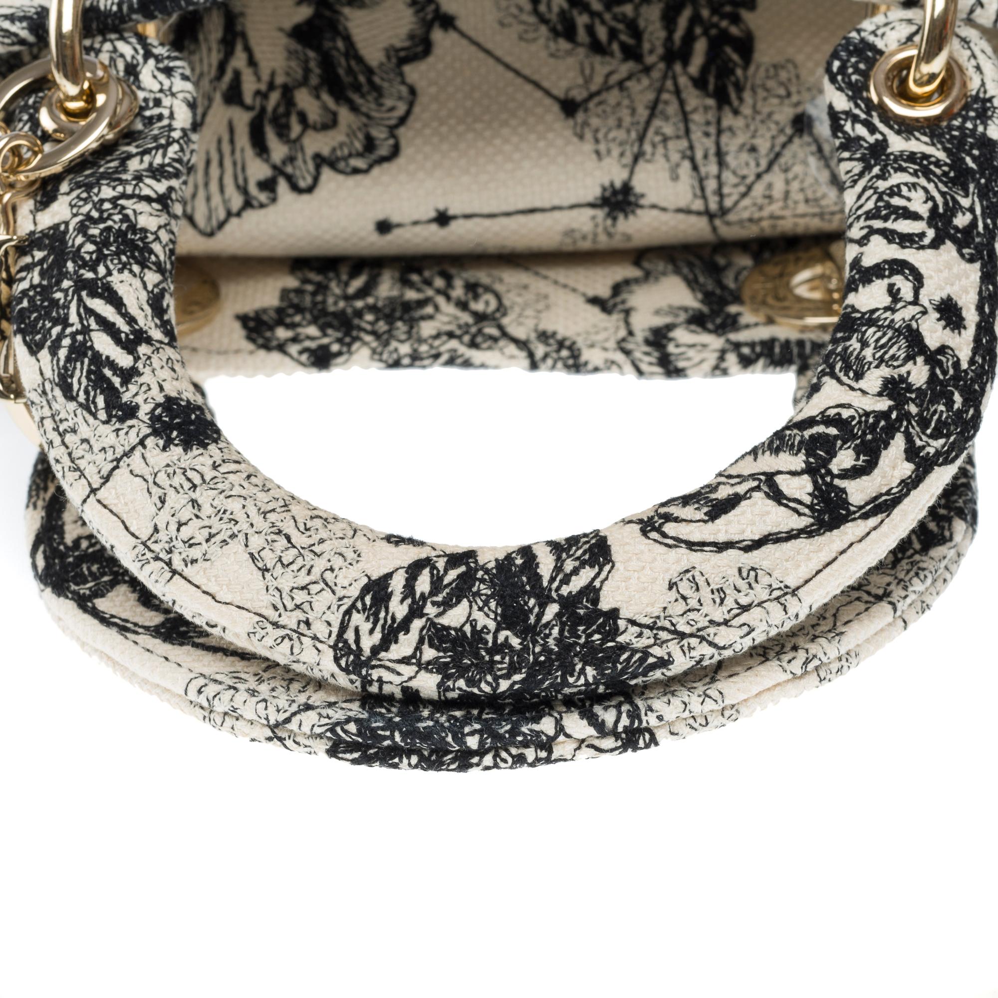 Beautiful Lady Dior MM D-Lite in Black Toile de Jouy Reverse motif, PHW For Sale 6
