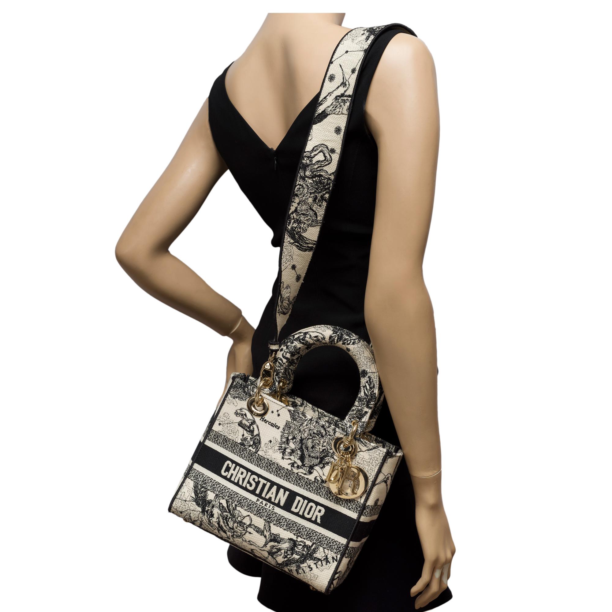 Beautiful Lady Dior MM D-Lite in Black Toile de Jouy Reverse motif, PHW For Sale 9