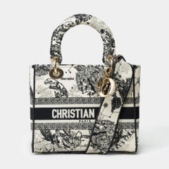 Schöne Lady Dior MM D-Lite in schwarzem Toile de Jouy Reverse-Motiv, PHW