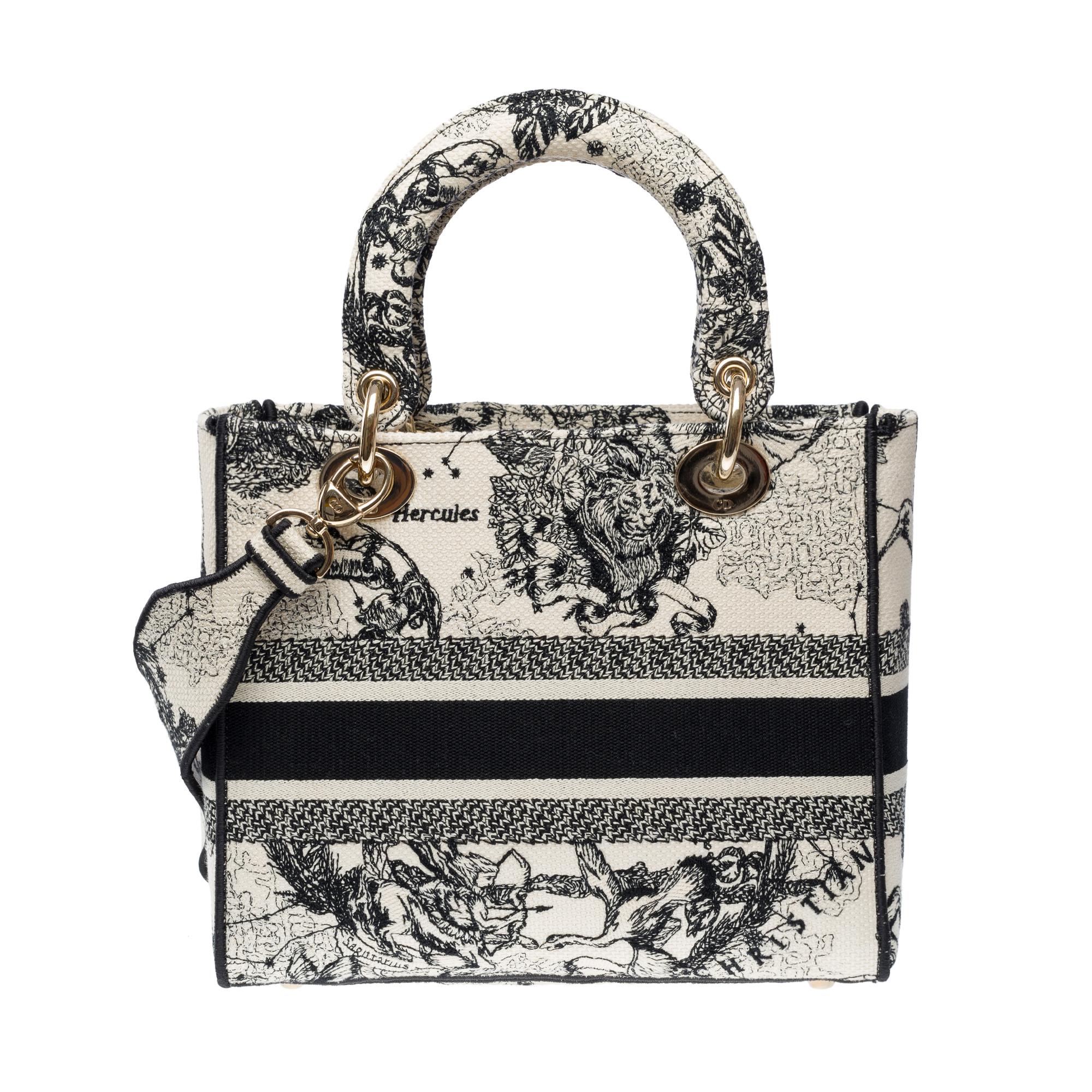 Women's Beautiful Lady Dior MM D-Lite in Black Toile de Jouy Reverse motif, PHW For Sale