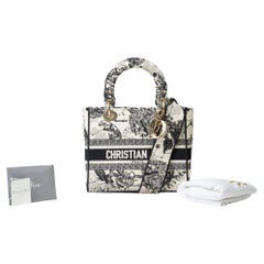 Preciosa Lady Dior MM D-Lite en negro Toile de Jouy Motivo del reverso, PHW