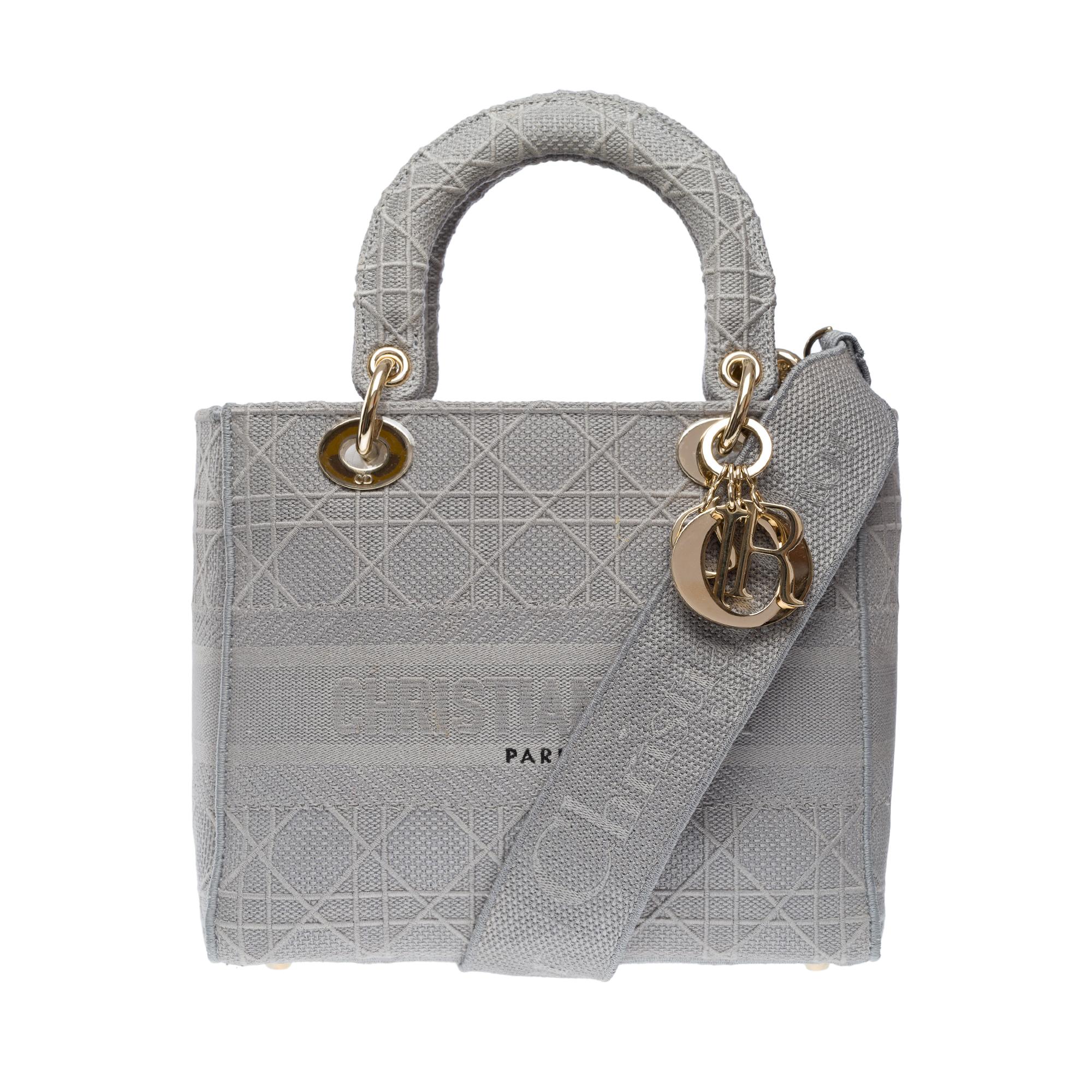 Preciosa Lady Dior MM D-Lite en lona cannage gris, GHW Gris