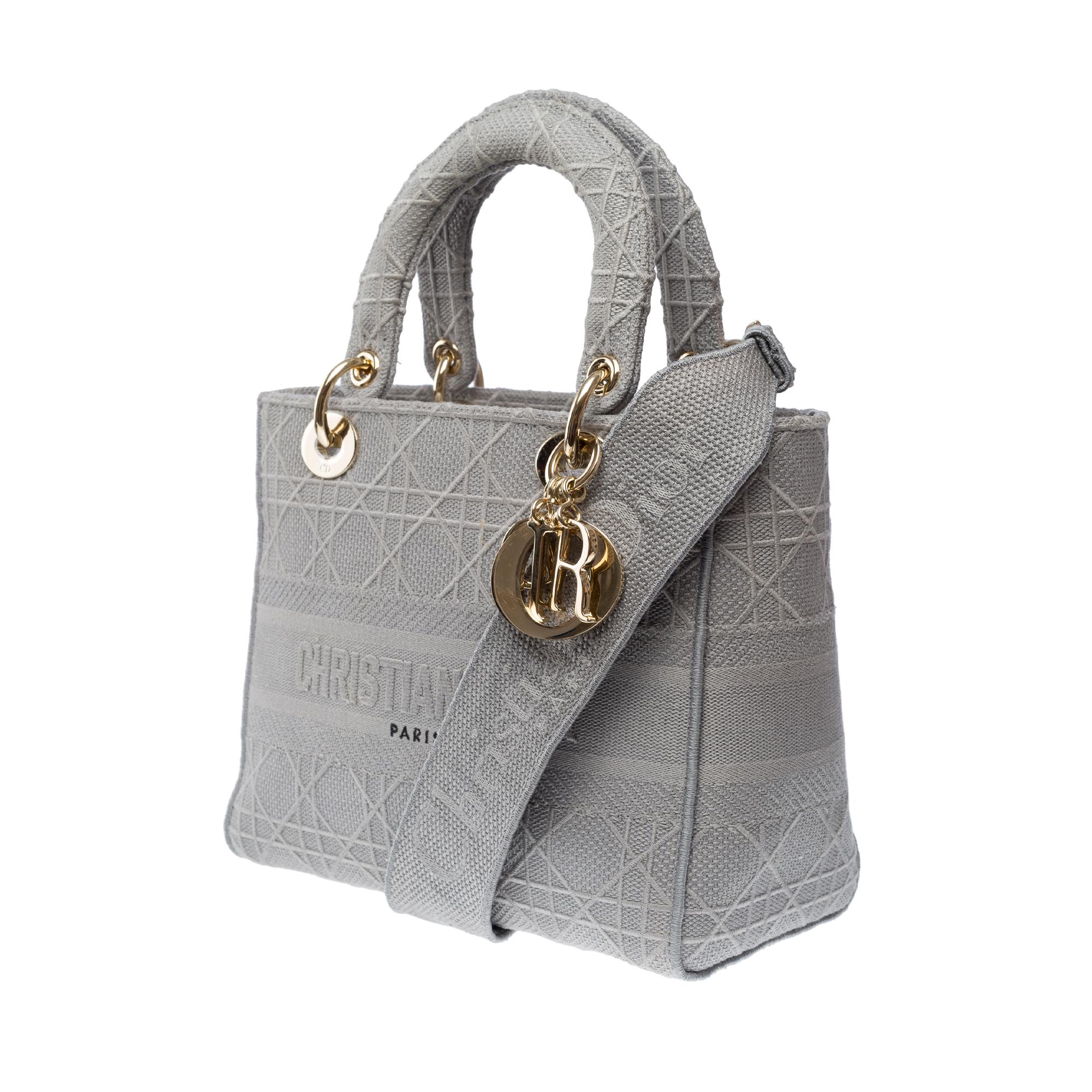 De las mujeres Preciosa Lady Dior MM D-Lite en lona cannage gris, GHW
