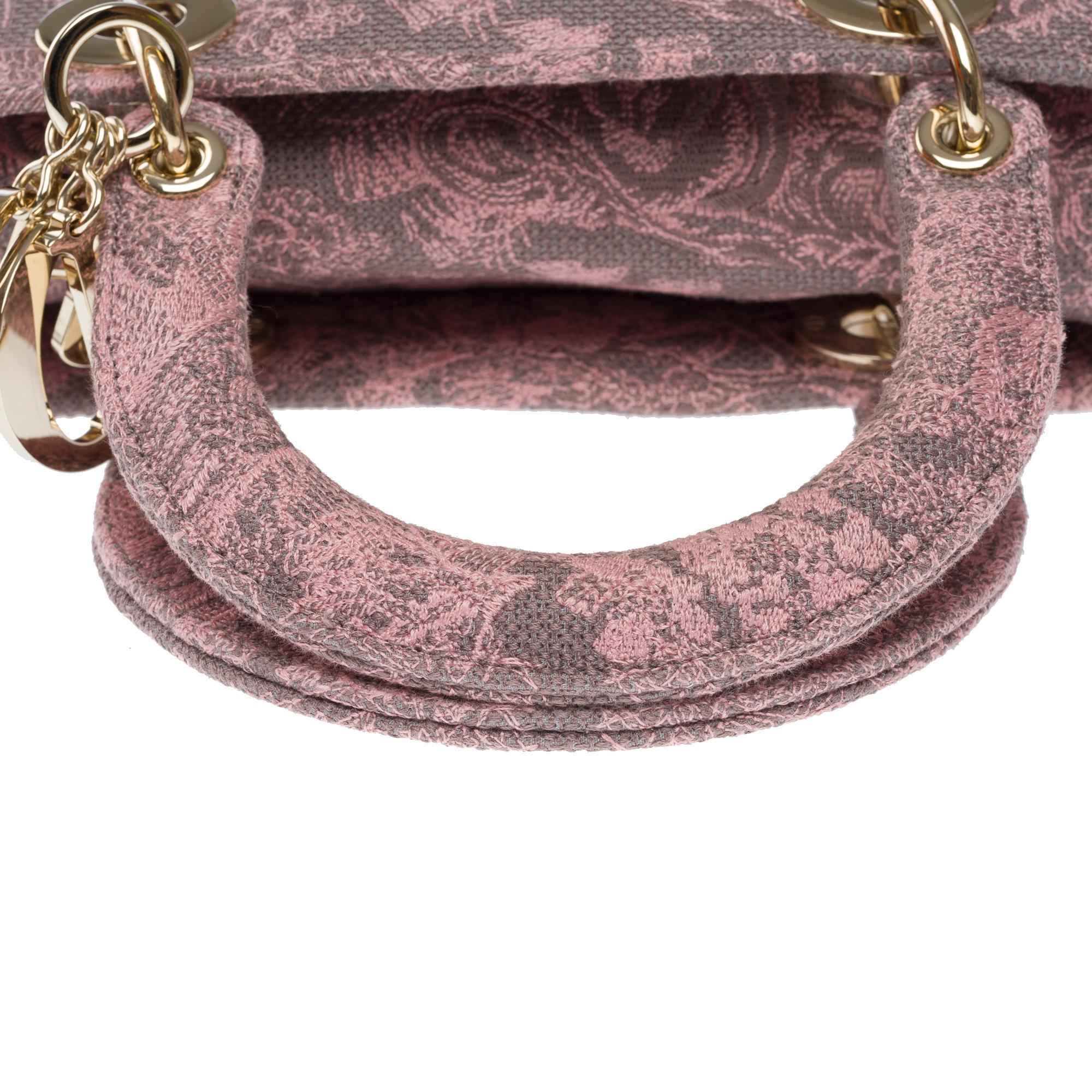 Beautiful Lady Dior MM D-Lite in Pink/Grey Toile de Jouy Reverse motif, GHW For Sale 5
