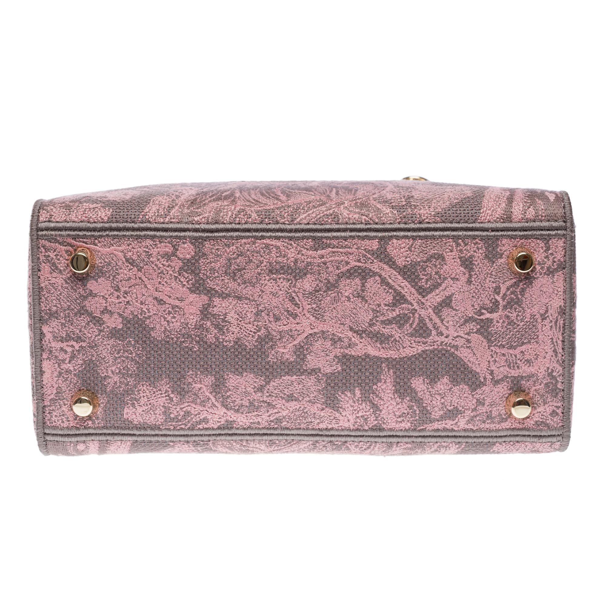 Beautiful Lady Dior MM D-Lite in Pink/Grey Toile de Jouy Reverse motif, GHW For Sale 6