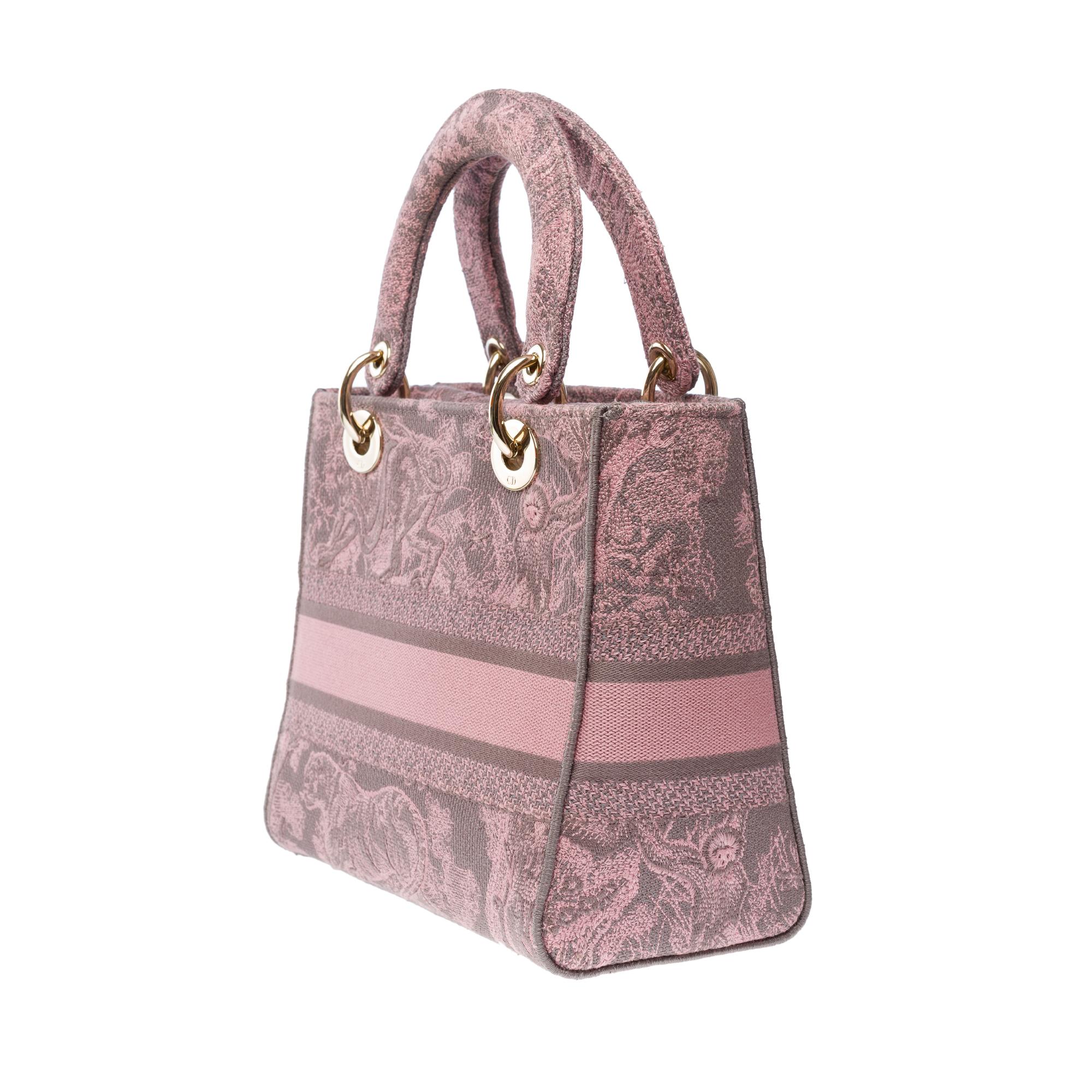 Beautiful Lady Dior MM D-Lite in Pink/Grey Toile de Jouy Reverse motif, GHW For Sale 1