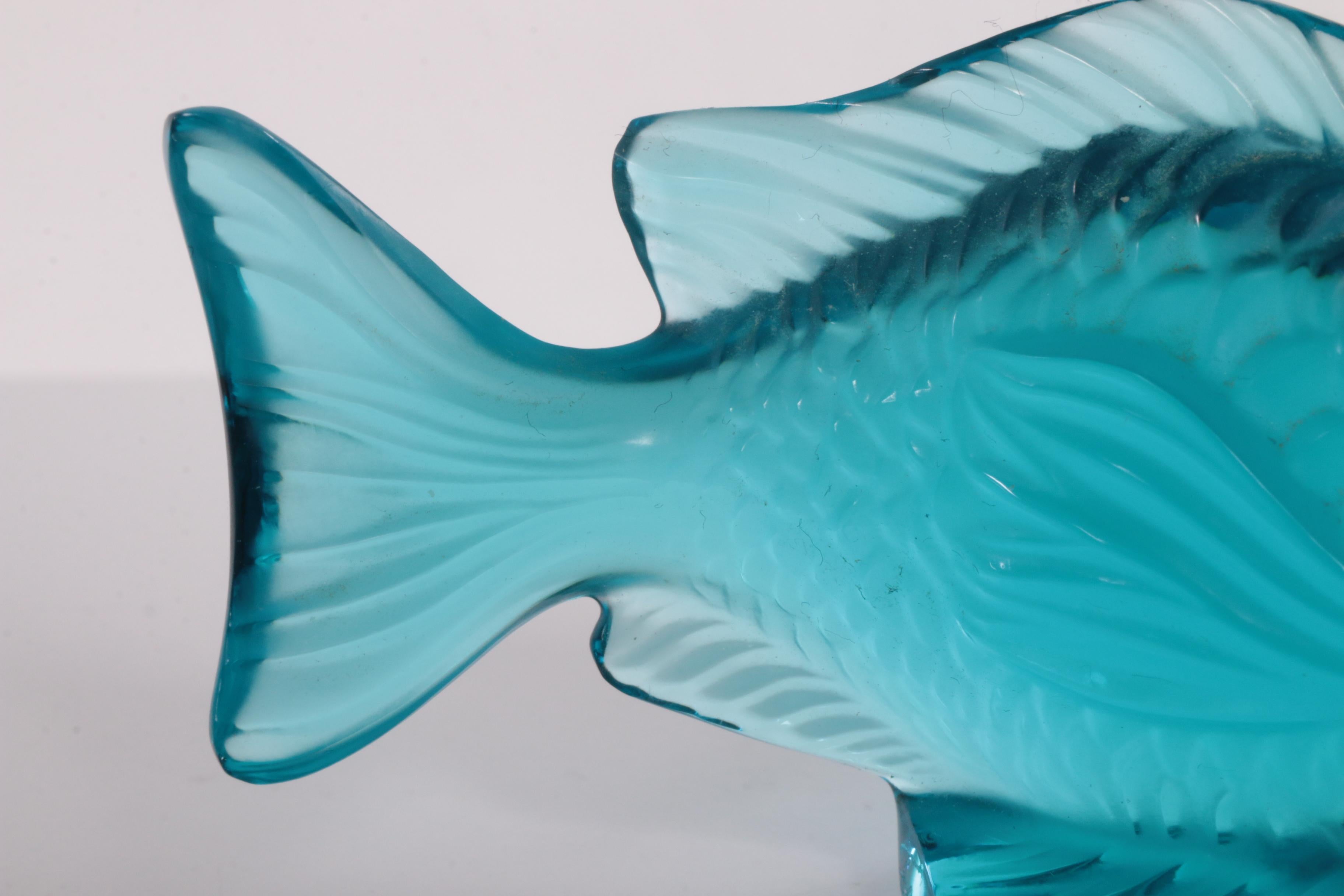 Beautiful Lalique Crystal France Light Blue Damselfly Fish Sculpture 1