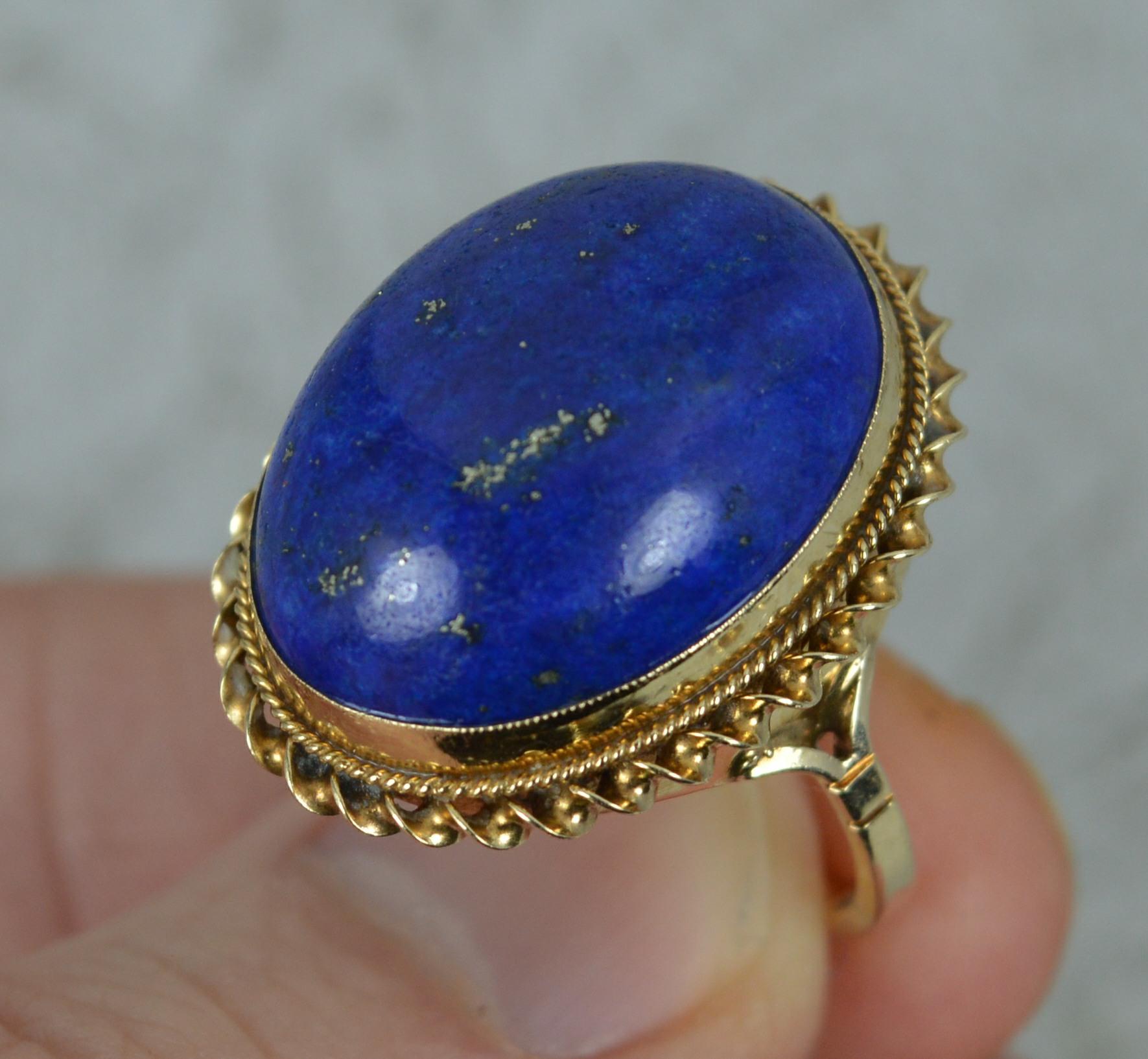 Beautiful Lapis Lazuli & 9ct Gold Ladies Solitaire Statement Ring In Good Condition In St Helens, GB
