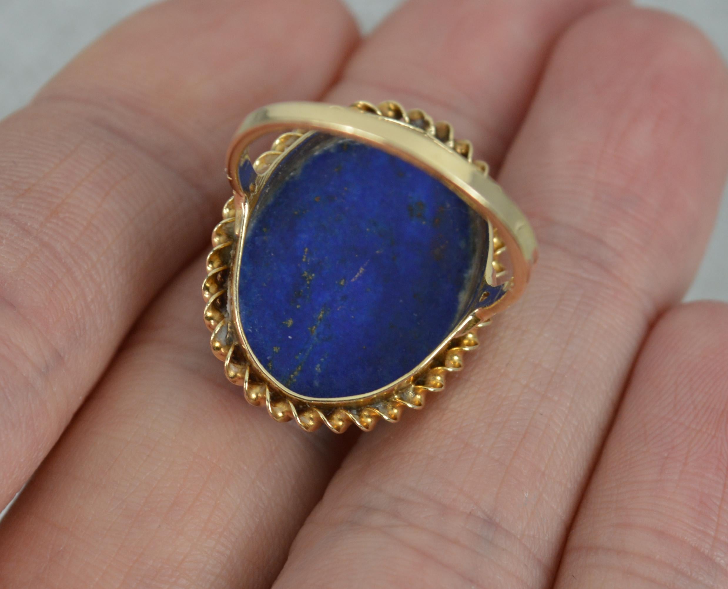 Beautiful Lapis Lazuli & 9ct Gold Ladies Solitaire Statement Ring 1