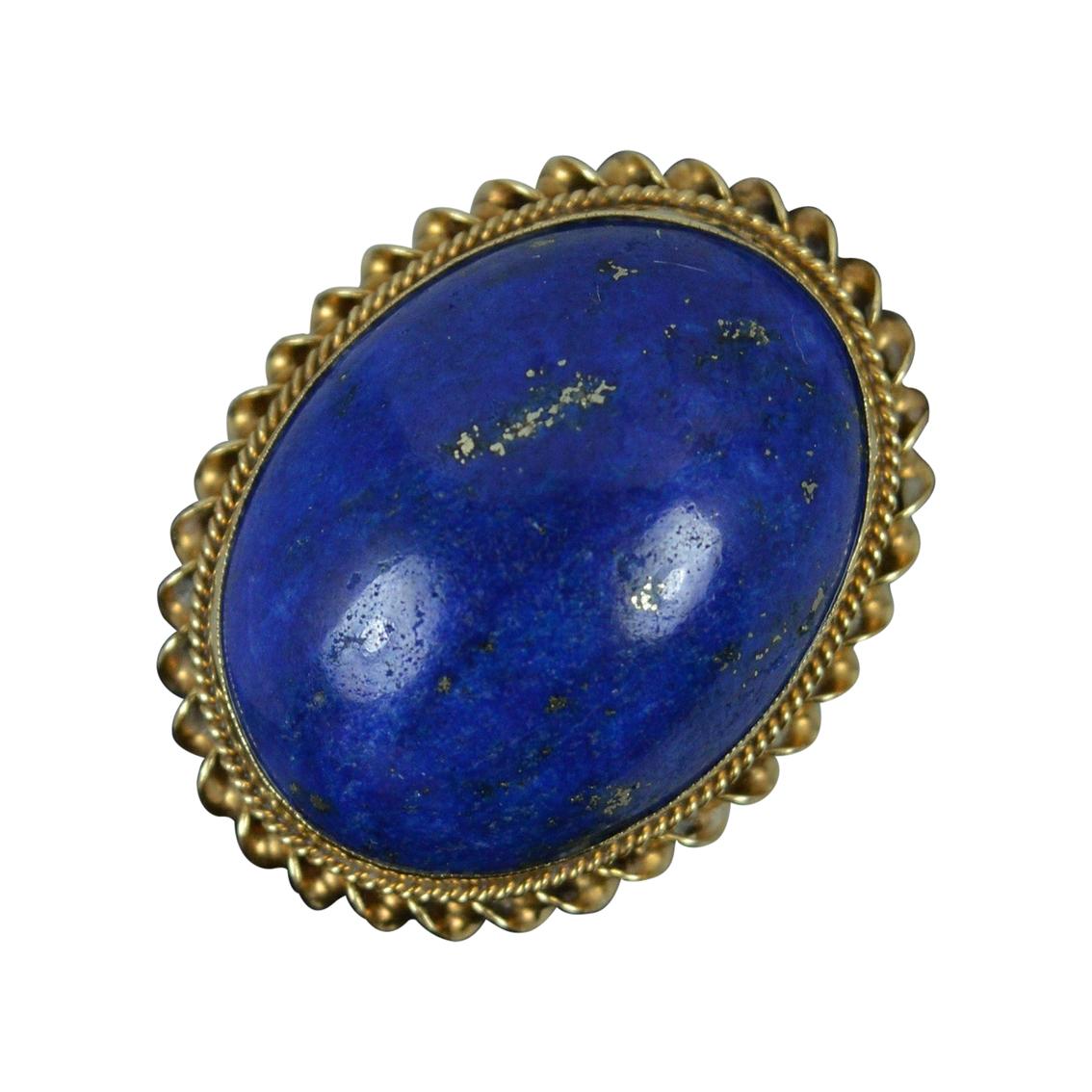 Beautiful Lapis Lazuli & 9ct Gold Ladies Solitaire Statement Ring