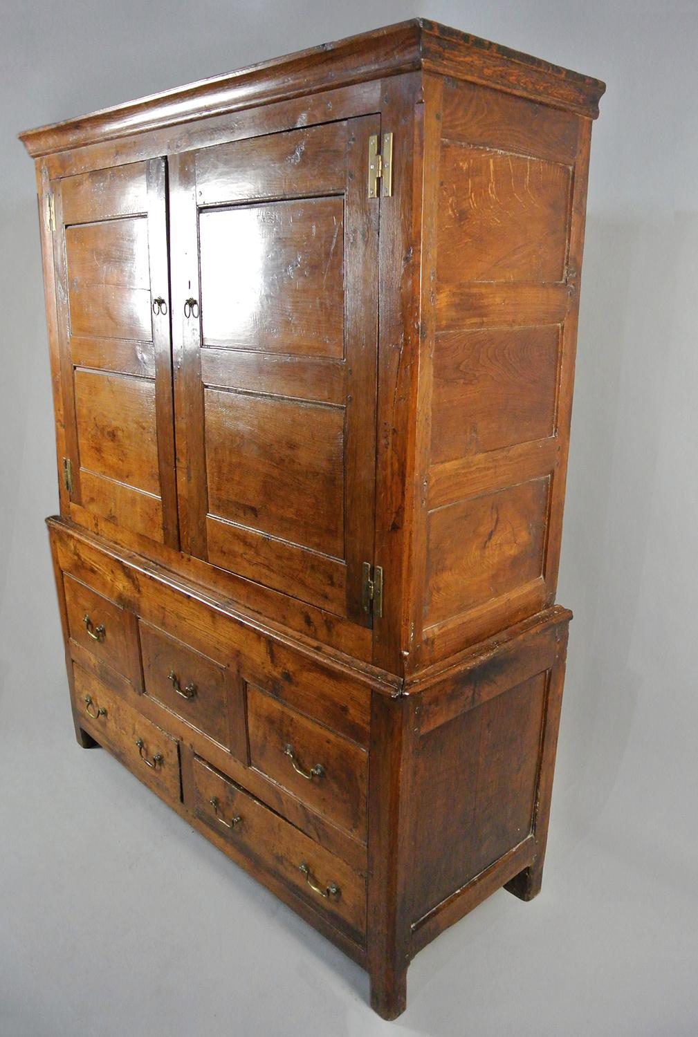 18th Century and Earlier Beautiful Large 17th Century Yew, Oak and Fruitwood Press Cupboard / Wardrobe For Sale