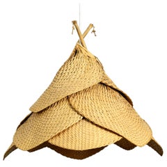 Beautiful Large 1960s Ceiling Lamp Made of Woven Willow Wicker Leaves