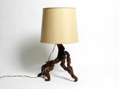 Beautiful Large 1960's German Root Wood Table Lamp with a Large Silk Shade