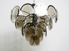 Beautiful large 1960s large chrome metal and glass disc ceiling chandelier