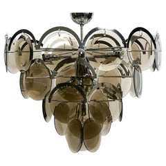 Beautiful large 1960s large chrome metal and glass disc ceiling chandelier